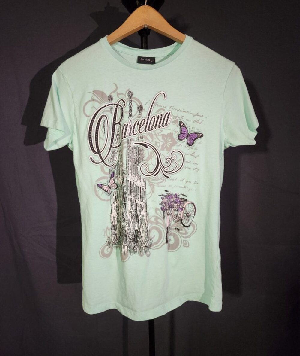 SAFON 2000s Women’s XL Light Green Barcelona Graphic Print 090